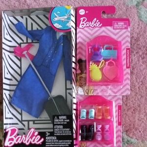 Barbie Flight Attendant Blue Outfit and Pink Accessories